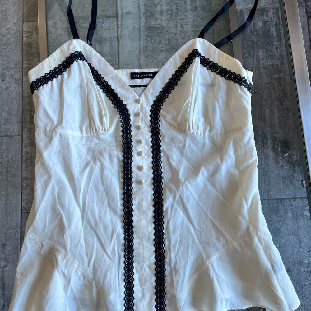The Limited White silk cotton Cami with Black Lace detail